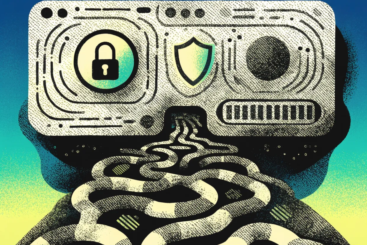 abstract representation of dark web safety with encryption symbols and a VPN shield